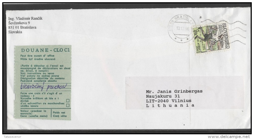 SLOVAKIA Brief Postal History Cover SK 017 Famous Personalities Olympic Games Alojz SZOKOL - Lettres & Documents