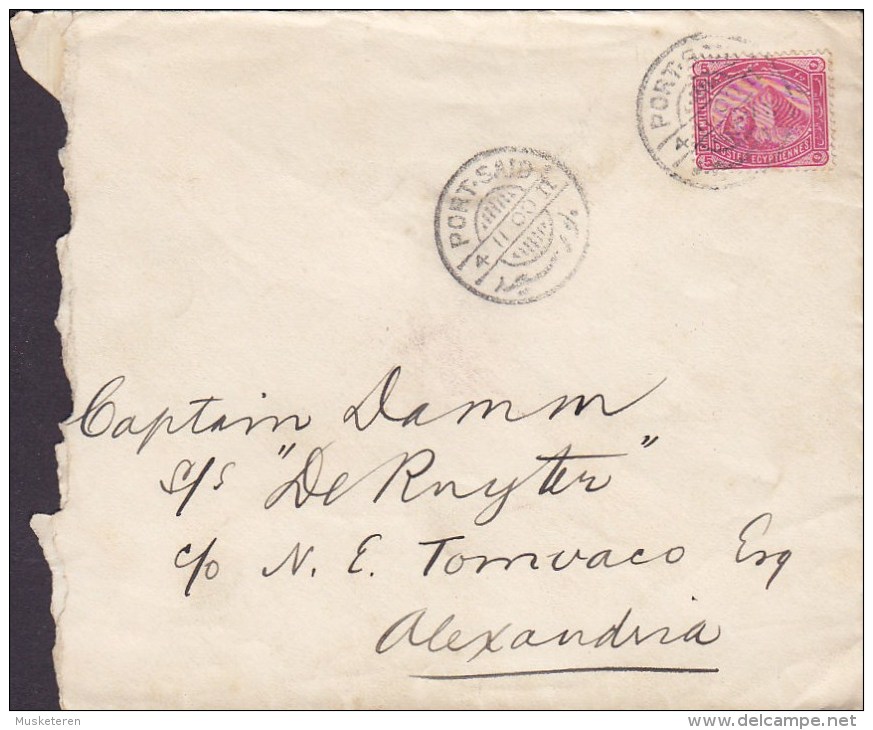 Egypt PORT SAID 1900 Cover Brief To Captain Of S/S "De Ruyter" Presently In ALEXANDRIA (2 Scans) - 1866-1914 Khédivat D'Égypte