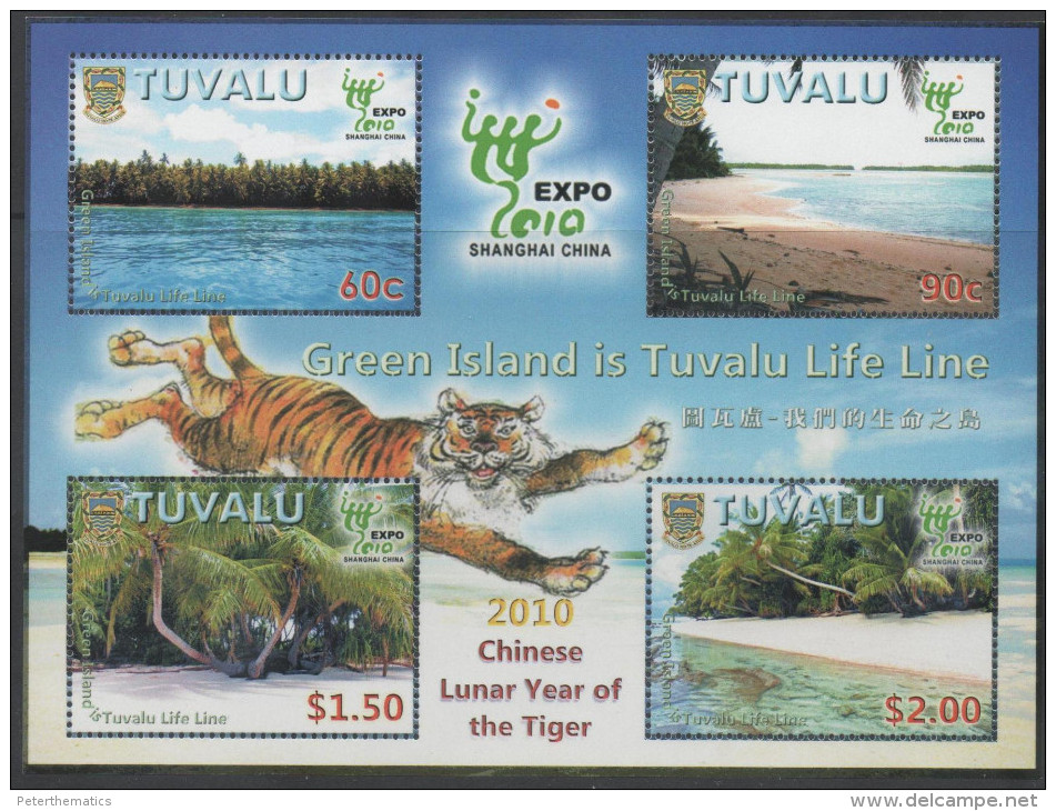 TUVALU ,2010,MNH,CHINESE NEW YEAR OF TIGER, SCENERY, LANDSCAPE, BEACHES, TREES,  SHEETLET - Chinese New Year