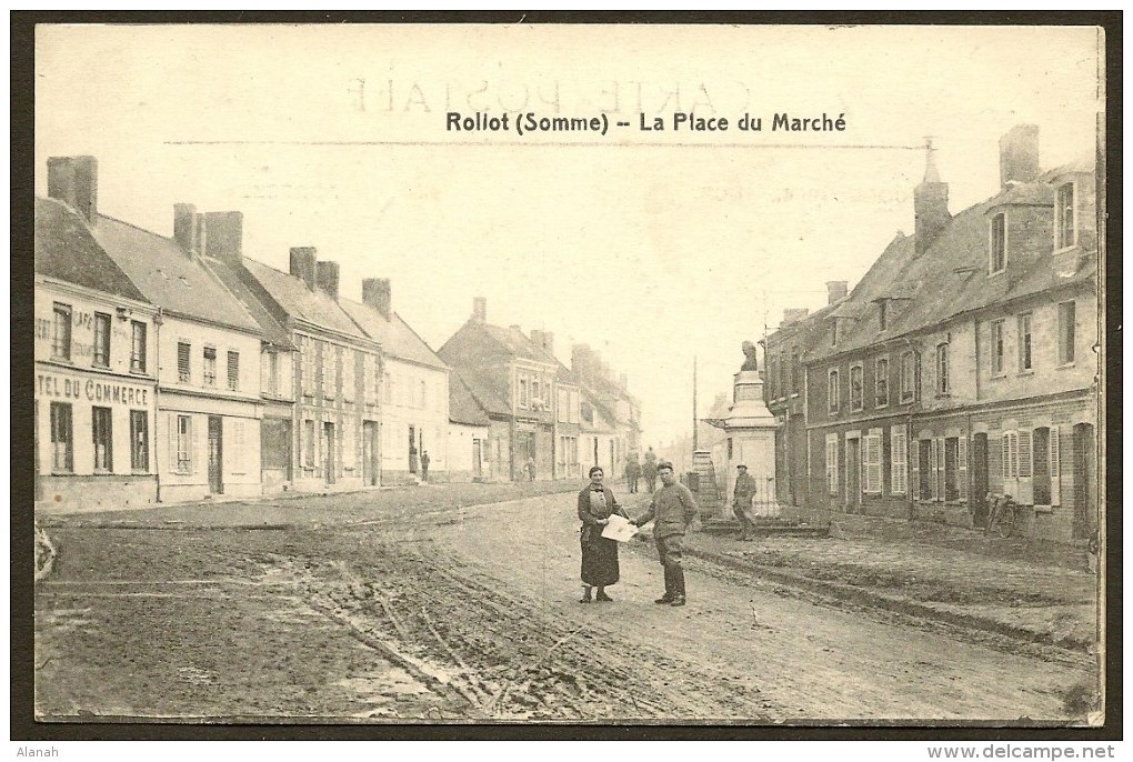 ROLLOT Rare La Place Du Marché Hôtel Du Commerce Somme (80) - Autres & Non Classés