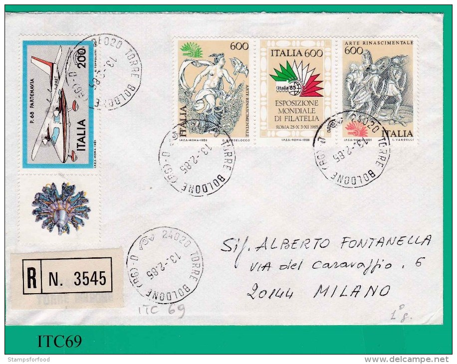 ITALIA, 1985, Busta Viaggiata Affrancata Con Striscia Esposizione Mondiale Filatelia Più Aerei Partenavia Con Bandella - 1981-90: Storia Postale