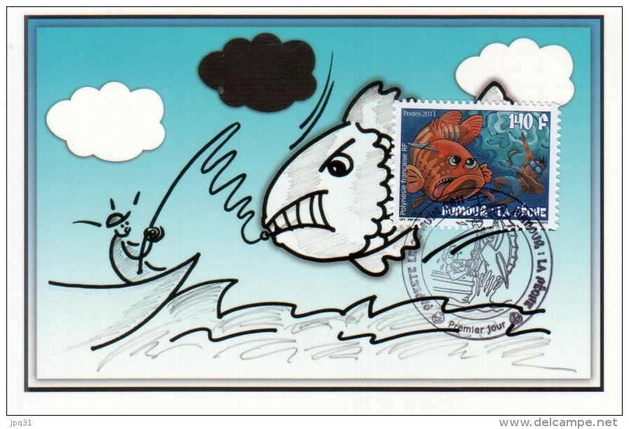 2 Cartes PJ - Humour : La Pêche - Papeete 22/06/2011 - Maximum Cards