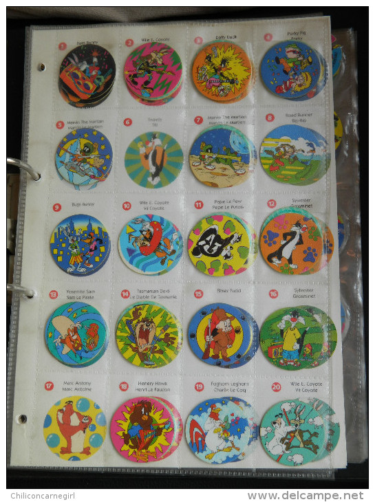 Classeur avec 170 Pogs ( 115 Pogs + 55 double ) - Titi - Bugs - Smiths - Taz - Elmer - Looney Tunes - Etc ..... - FLIPPO