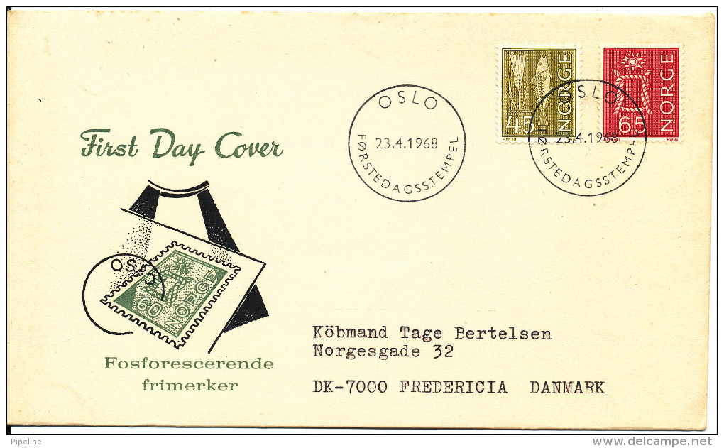 Norway FDC 23-4-1968 New Regular Issues Fluorescent With Cachet Sent To Denmark - FDC