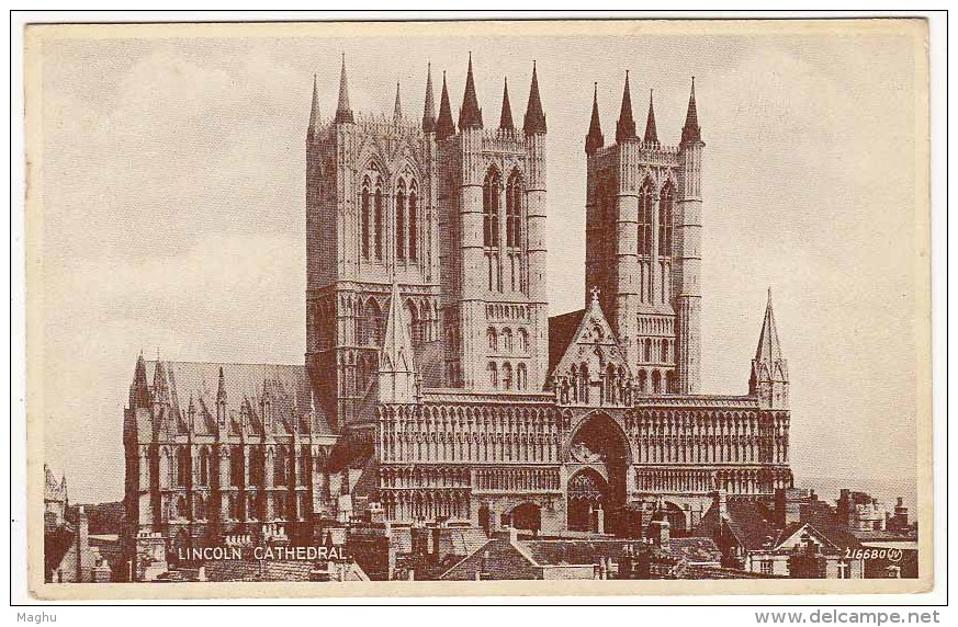 Lincoln Cathedral Used Postcard, 1948, - Lincoln