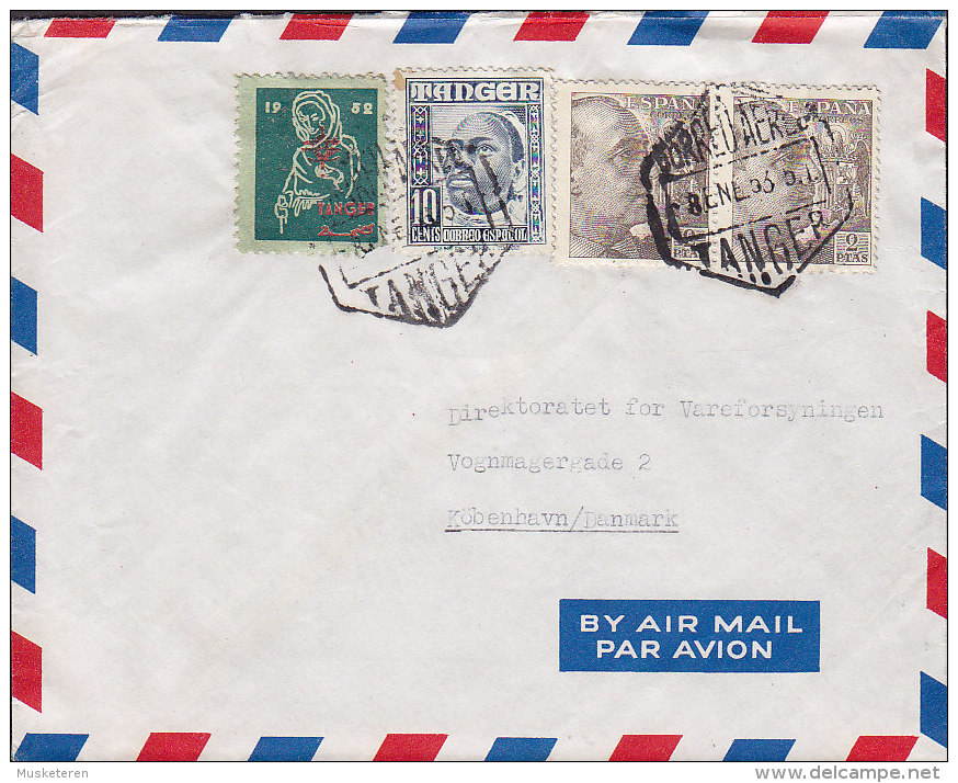 Spanish Tanger Airmail Par Avion TANGER 1953 Cover Letra Mixed TANGER / SPAIN Franking 1952 Christmas Seal ?? (3 Scans) - Marocco Spagnolo