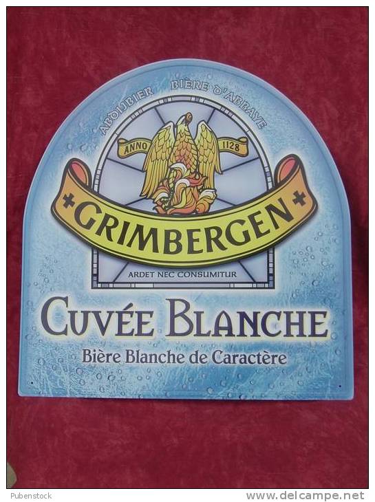 Plaque Métal "BIERE GRIMBERGEN" Cuvée Blanche. - Plaques En Tôle (après 1960)