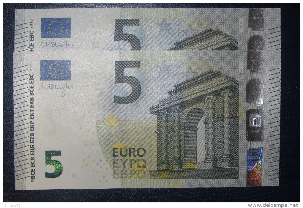 2x 5 EURO S001 SD+SB Nine Equal Numbers ITALY  ITALIA Draghi Perfect UNC - 5 Euro