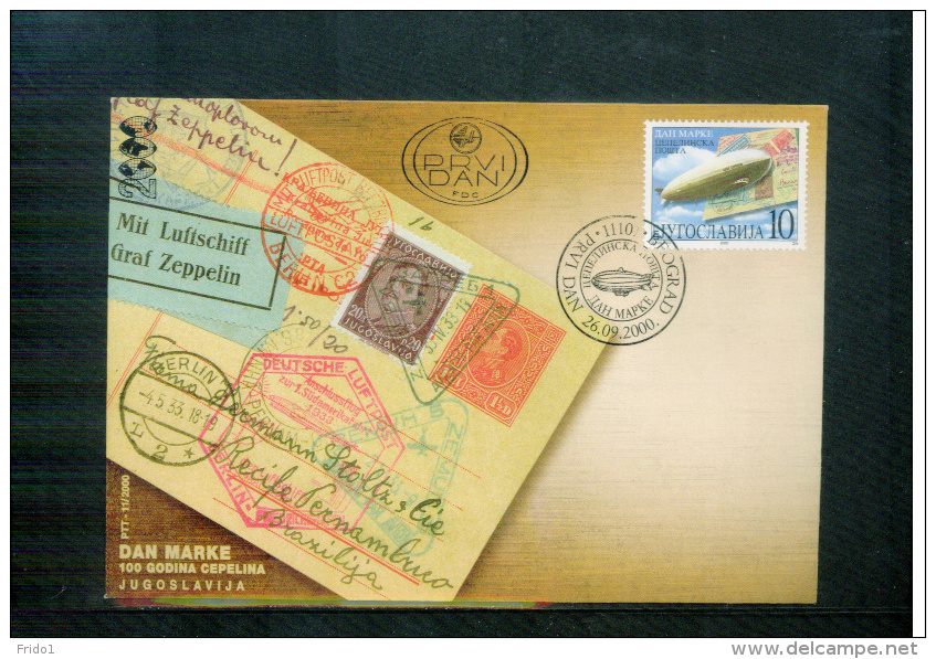 Jugoslawien / Yugoslavia /Yougoslavie 2000  100 Jahre / Years Zeppelin FDC - Cartas & Documentos