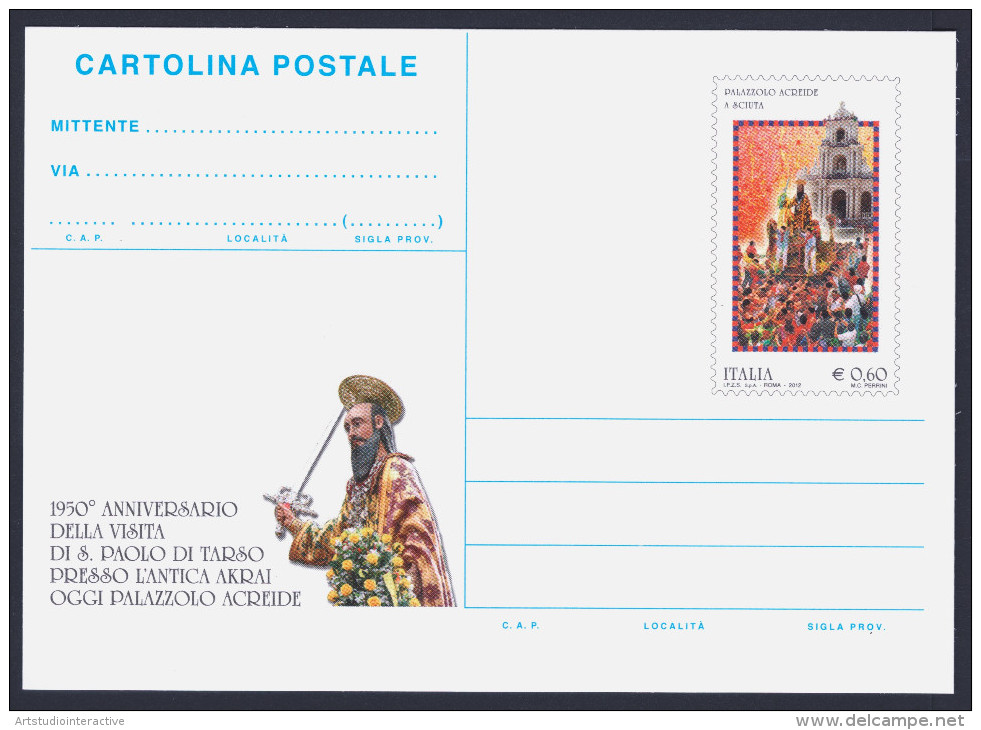 2012 ITALIA REPUBBLICA "SAN PAOLO TARSO - PALAZZOLO ACREIDE" CARTOLINA POSTALE - Interi Postali