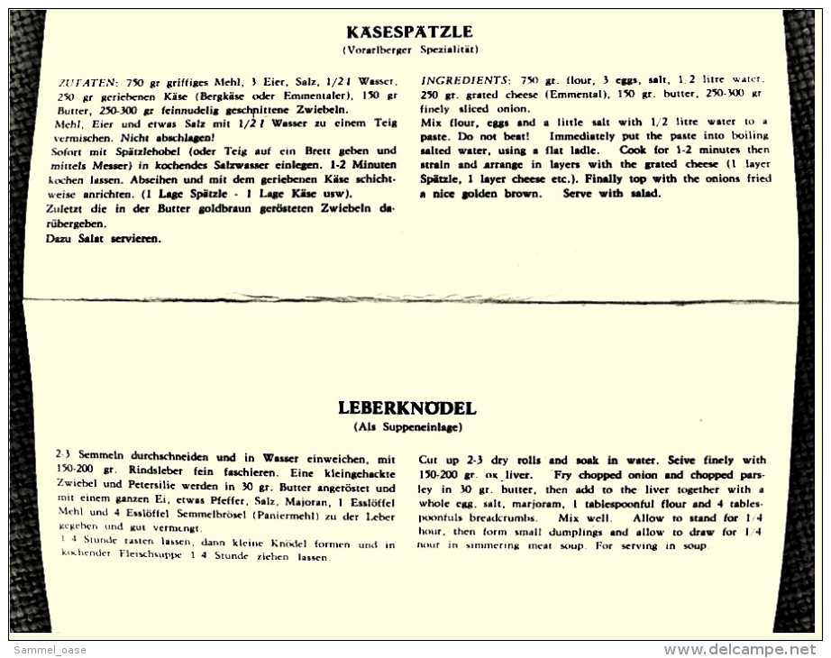 Kulinarische Spezialitäten aus Österreich  -  20 kleine Falt-Ansichtskarten  -  ca. 1980