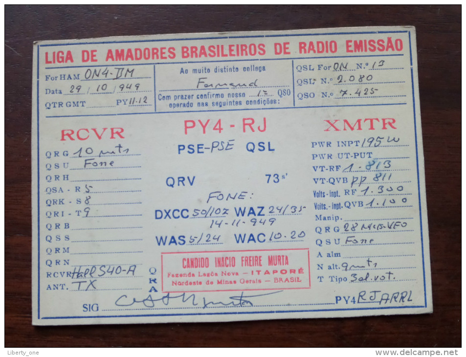 BRASIL ( PY4-RJ ) CB Radio - Candido Inacio Freire Murta - 1949 ( Zie Foto Voor Details ) - Radio Amateur