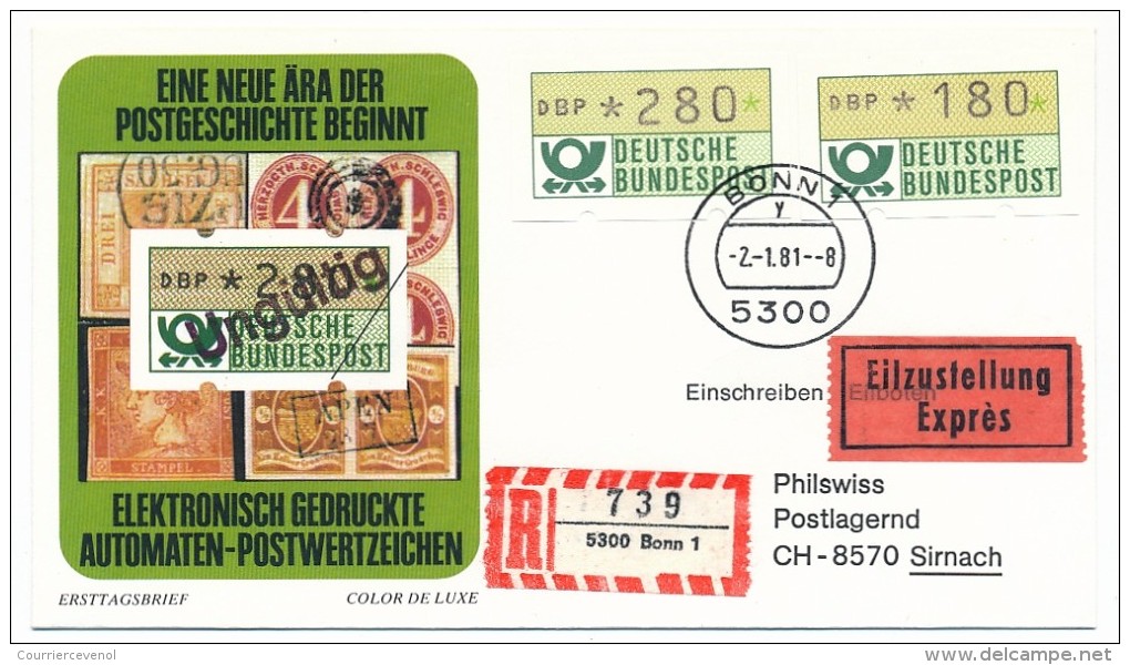 Allemagne - 7 FDC - Etiquettes de distributeurs, année 1981 - Avec exprès et recommandés