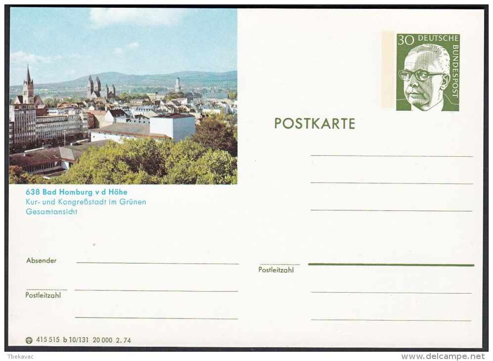 Germany 1974, Illustrated Postal Stationery "Bad Homburg", Ref.bbzg - Illustrated Postcards - Mint