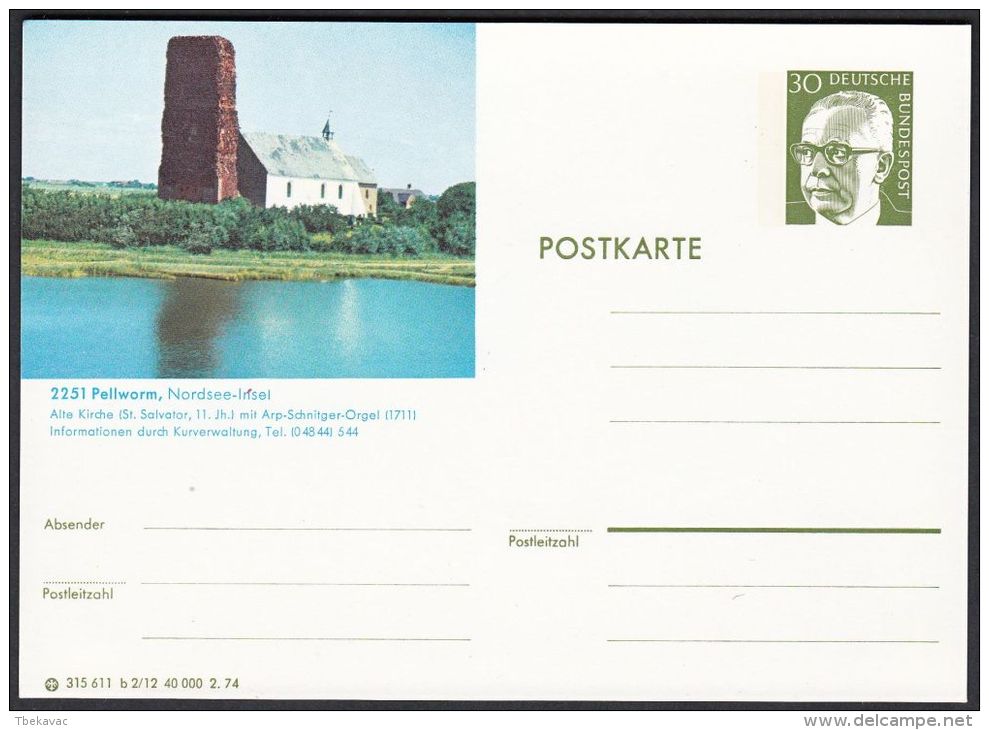 Germany 1974, Illustrated Postal Stationery "Pellworm", Ref.bbzg - Illustrated Postcards - Mint