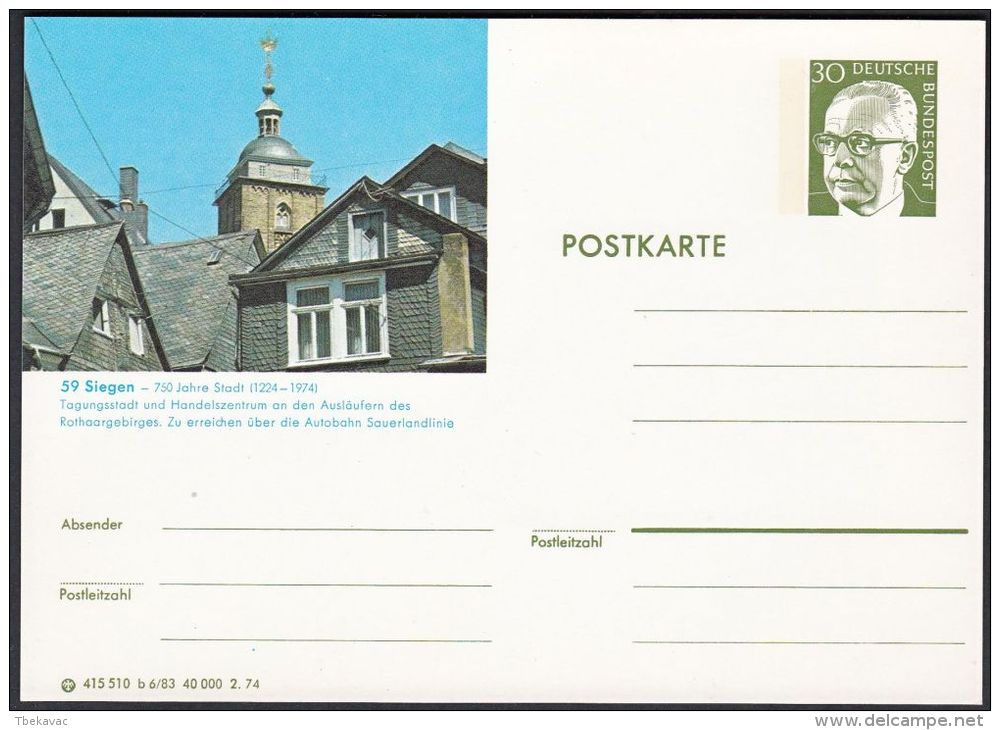 Germany 1974, Illustrated Postal Stationery "Siegen", Ref.bbzg - Cartes Postales Illustrées - Neuves