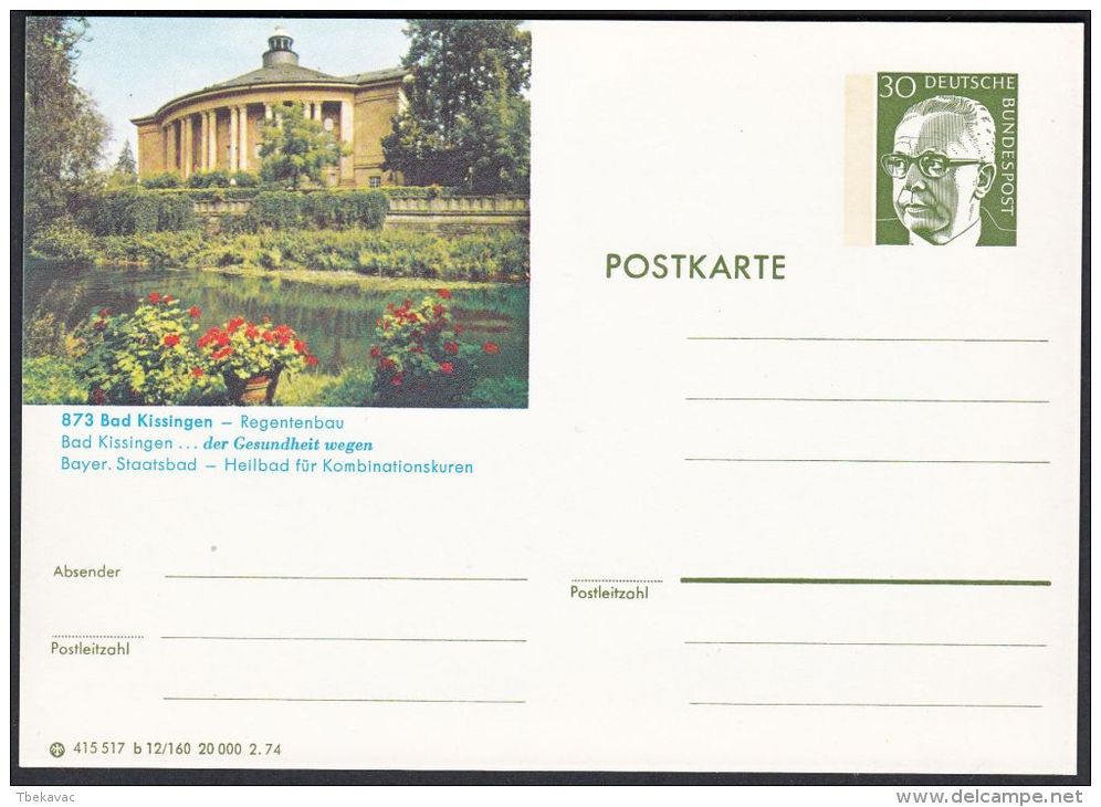 Germany 1974, Illustrated Postal Stationery "Bad Kissingen", Ref.bbzg - Geïllustreerde Postkaarten - Ongebruikt