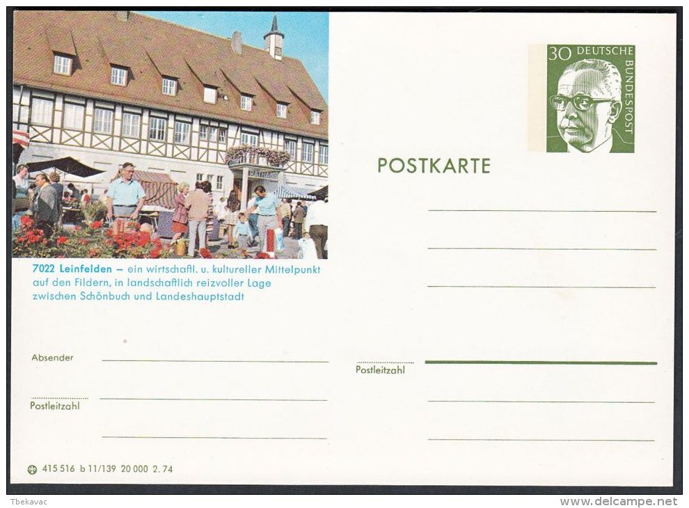 Germany 1974, Illustrated Postal Stationery "Leinfelden", Ref.bbzg - Illustrated Postcards - Mint