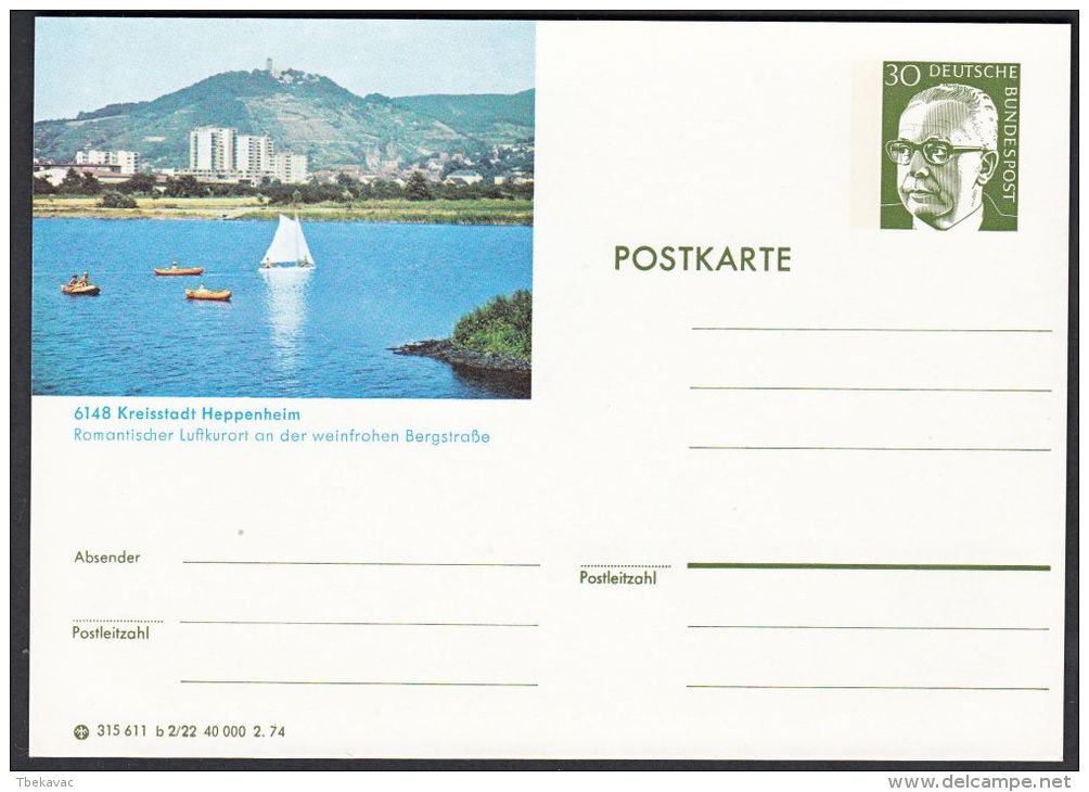 Germany 1974, Illustrated Postal Stationery "Kreisstadt Heppenheim", Ref.bbzg - Illustrated Postcards - Mint