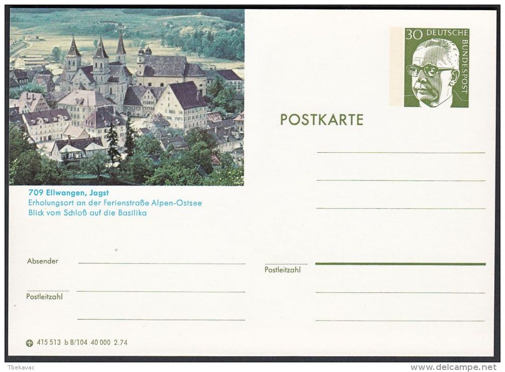 Germany 1974, Illustrated Postal Stationery "Ellwangen", Ref.bbzg - Geïllustreerde Postkaarten - Ongebruikt