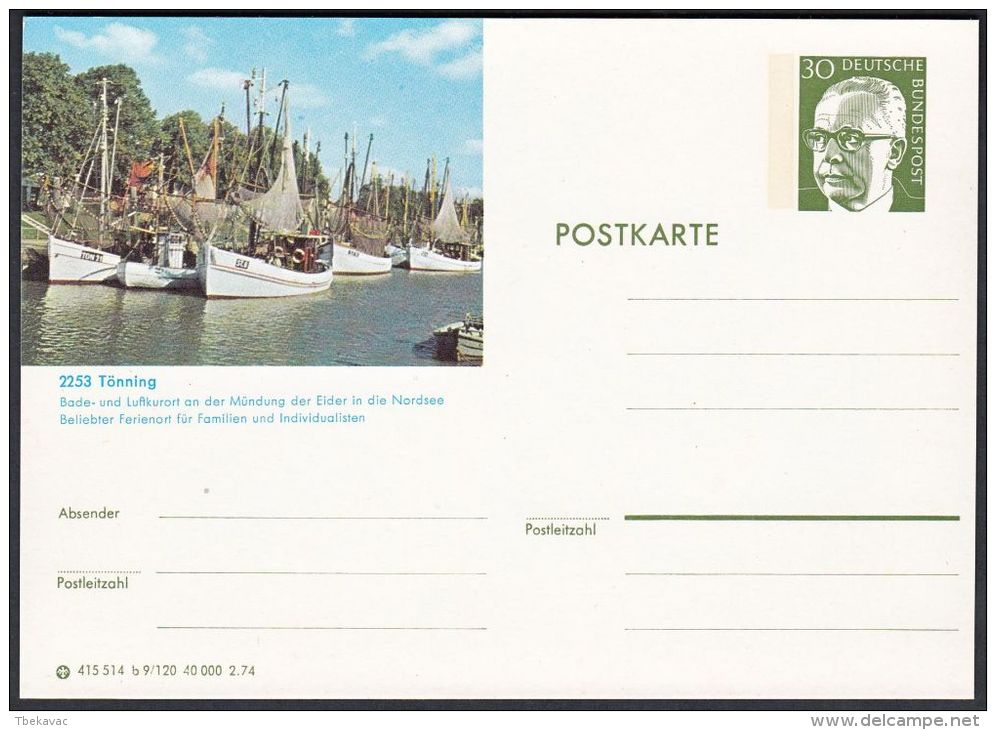 Germany 1974, Illustrated Postal Stationery "Tonning", Ref.bbzg - Geïllustreerde Postkaarten - Ongebruikt