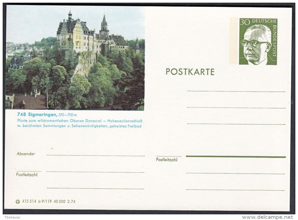 Germany 1974, Illustrated Postal Stationery "Sigmaringen", Ref.bbzg - Cartes Postales Illustrées - Neuves