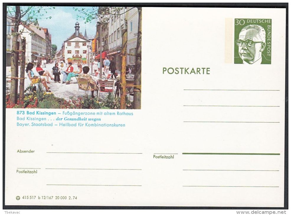 Germany 1974, Illustrated Postal Stationery "Bad Kissingen", Ref.bbzg - Illustrated Postcards - Mint