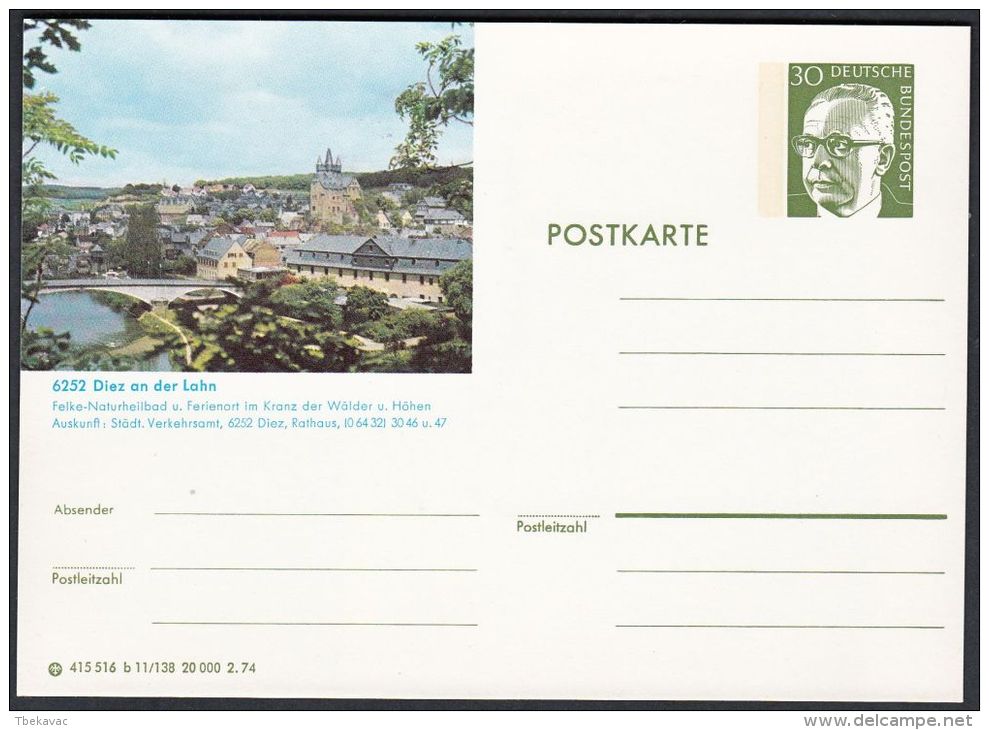 Germany 1974, Illustrated Postal Stationery "Deiz An Der Lahn", Ref.bbzg - Cartoline Illustrate - Nuovi