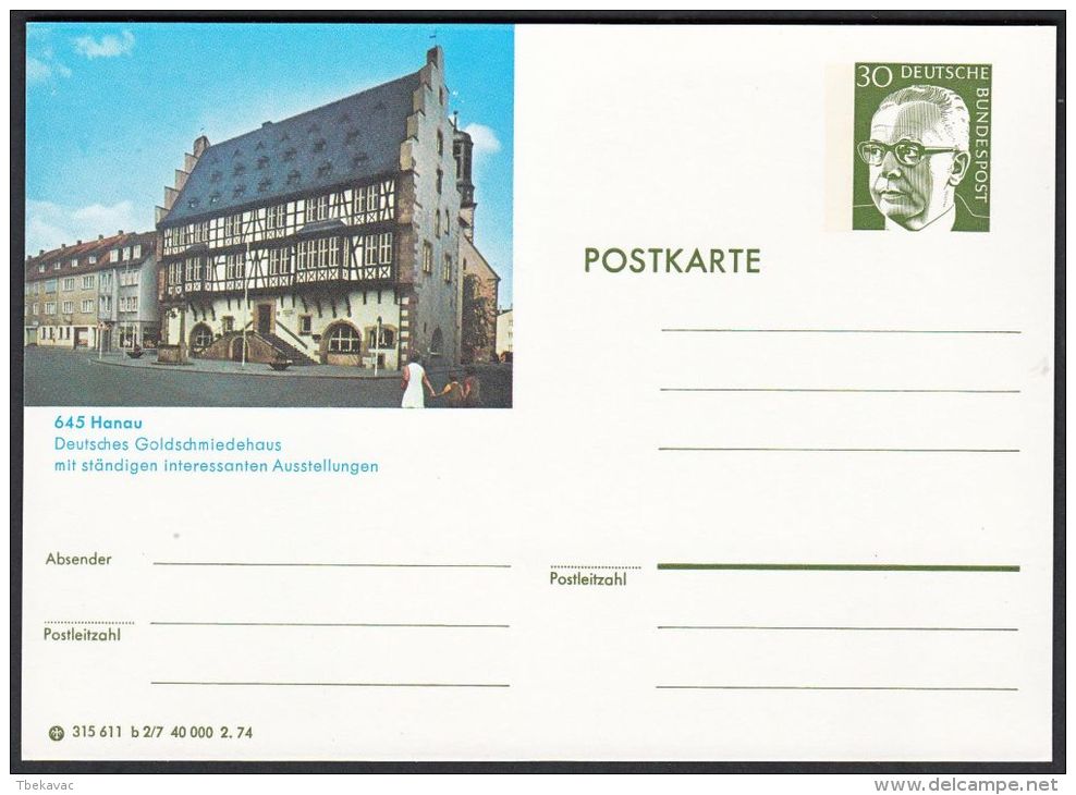 Germany 1974, Illustrated Postal Stationery "Hanau", Ref.bbzg - Illustrated Postcards - Mint