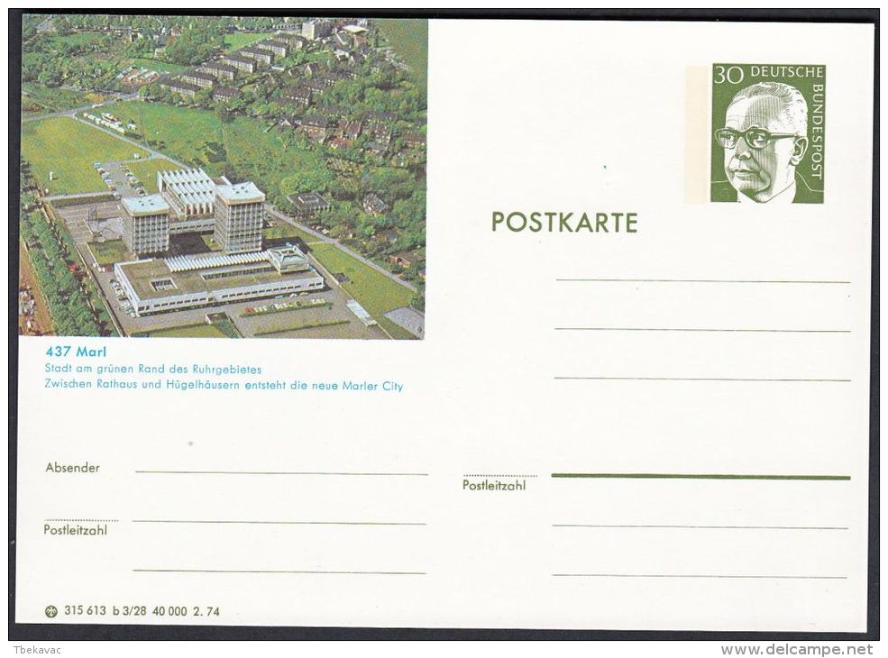 Germany 1974, Illustrated Postal Stationery "Marl", Ref.bbzg - Illustrated Postcards - Mint