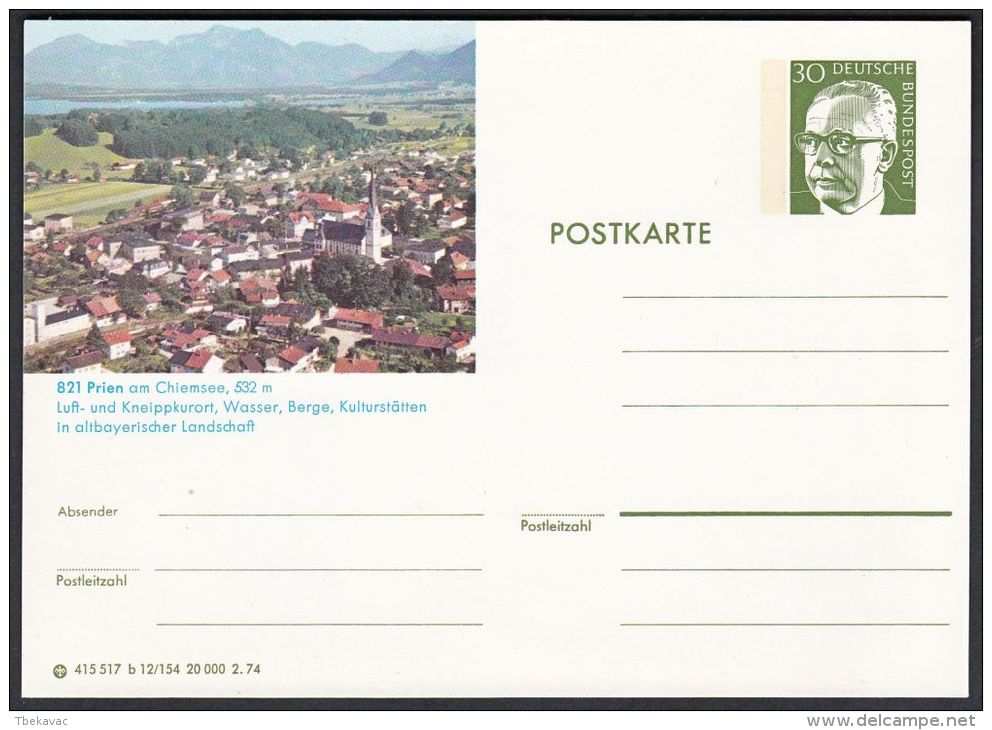 Germany 1974, Illustrated Postal Stationery "Prien", Ref.bbzg - Geïllustreerde Postkaarten - Ongebruikt