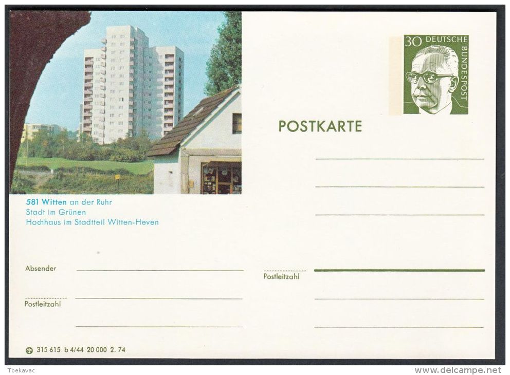 Germany 1974, Illustrated Postal Stationery "Witten", Ref.bbzg - Cartes Postales Illustrées - Neuves