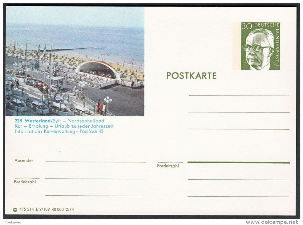 Germany 1974, Illustrated Postal Stationery "Westerland", Ref.bbzg - Illustrated Postcards - Mint