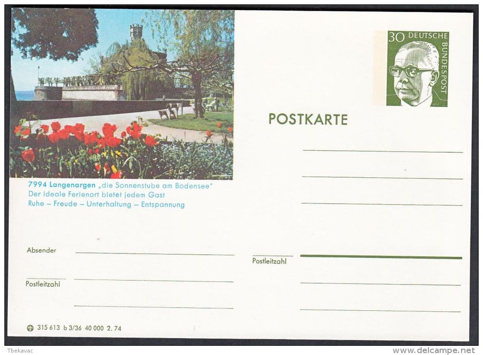 Germany 1974, Illustrated Postal Stationery "Langenargen", Ref.bbzg - Cartes Postales Illustrées - Neuves