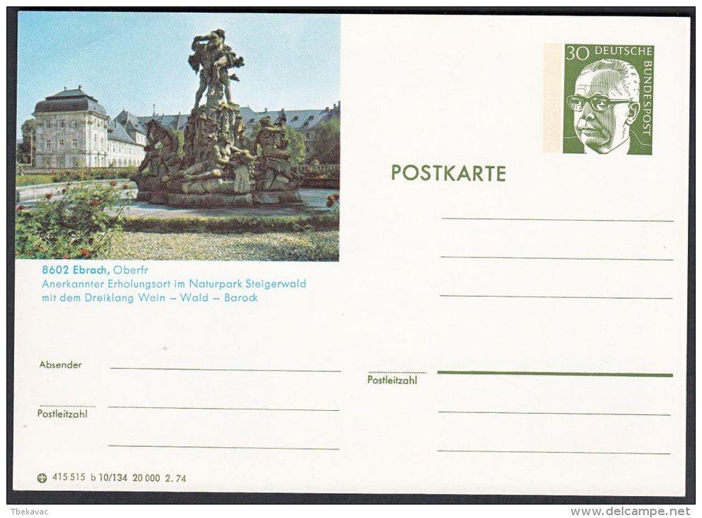 Germany 1974, Illustrated Postal Stationery "Ebrach", Ref.bbzg - Illustrated Postcards - Mint