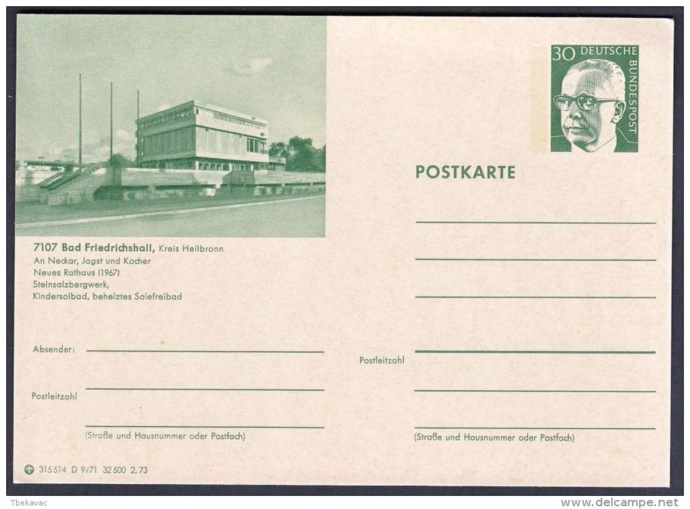 Germany 1973, Illustrated Postal Stationery "Bad Friedrichshall", Ref.bbzg - Cartes Postales Illustrées - Neuves