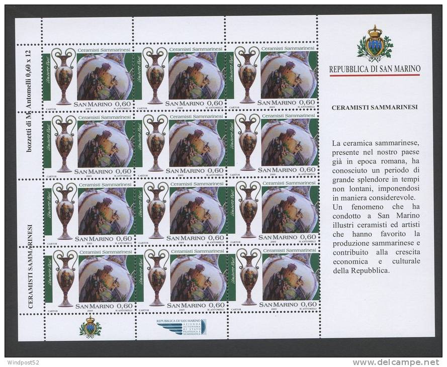 SAN MARINO FOGLIO 2009 12 FRANCOBOLLI € 0,60 CERAMISTI SAMMARINESI MNH** 24 - Neufs