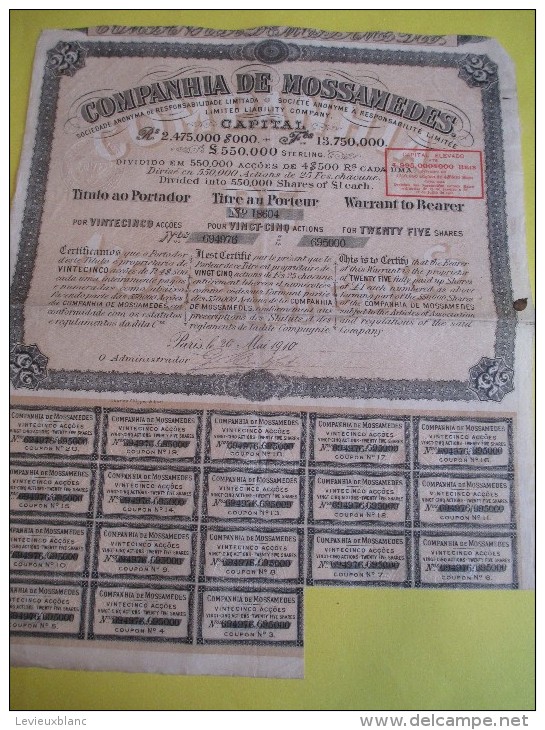 Titre Au Porteur De 25 Actions /Companhia De Mossamedes/ Brésil / 1910     ACT59 - Industry