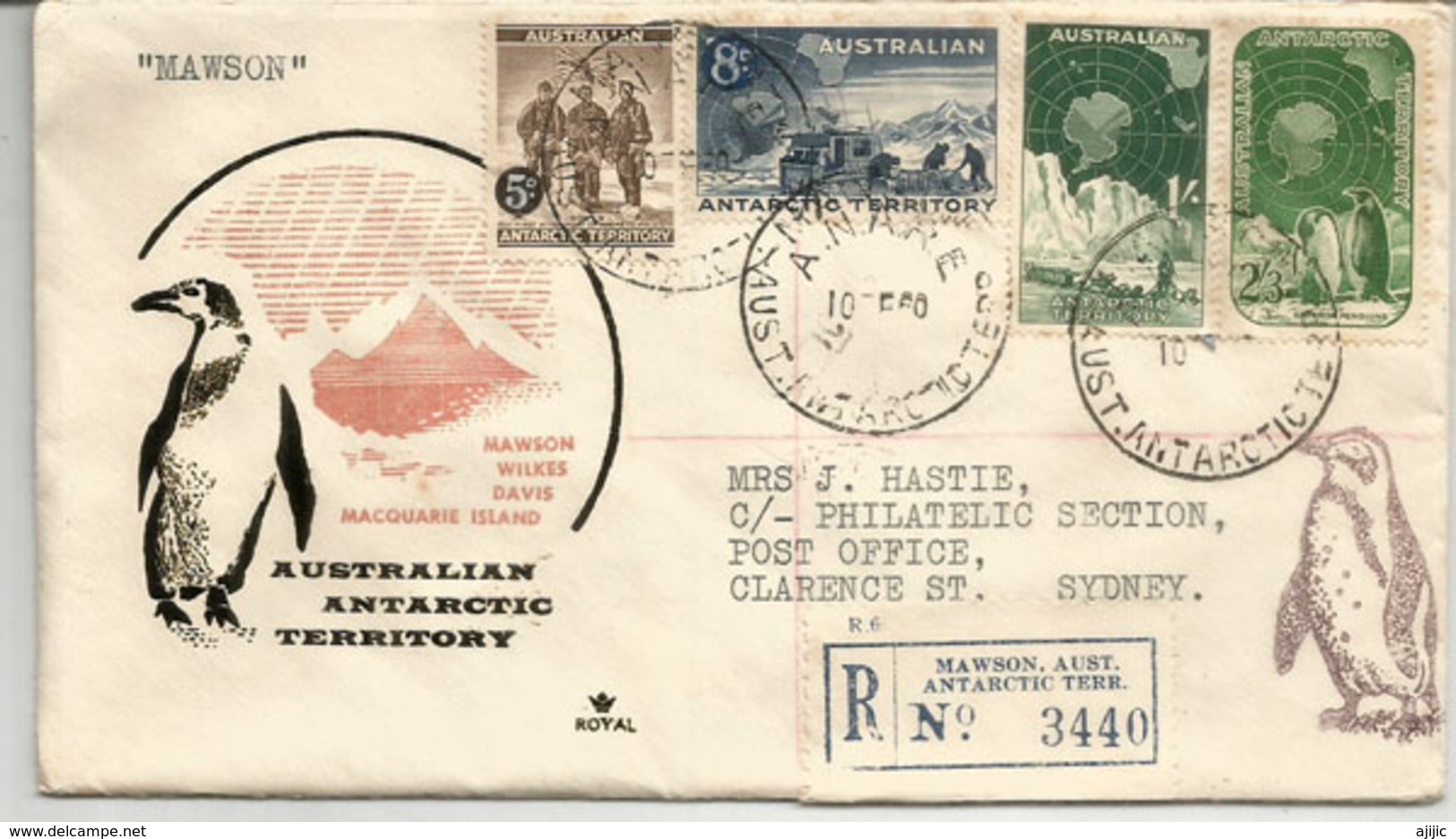 Expédition Antarctique Australienne 1960 , Lettre Recommandée De La Base Mawson En 1960,  Lettre Adressée  à Sydney.RARE - Onderzoeksstations