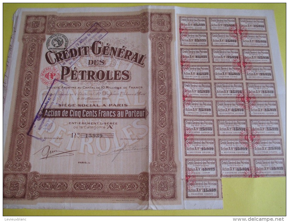 Action De  500 Francs Au Porteur/ Crédit Général Des Pétroles   / 1920   ACT66 - Oil