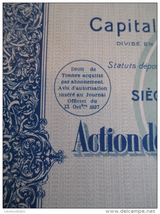 Action  De 100 Francs  Au Porteur/ Société Internationale Pour L'Exploitation De La Houille Bleue / 1927   ACT69 - Electricity & Gas