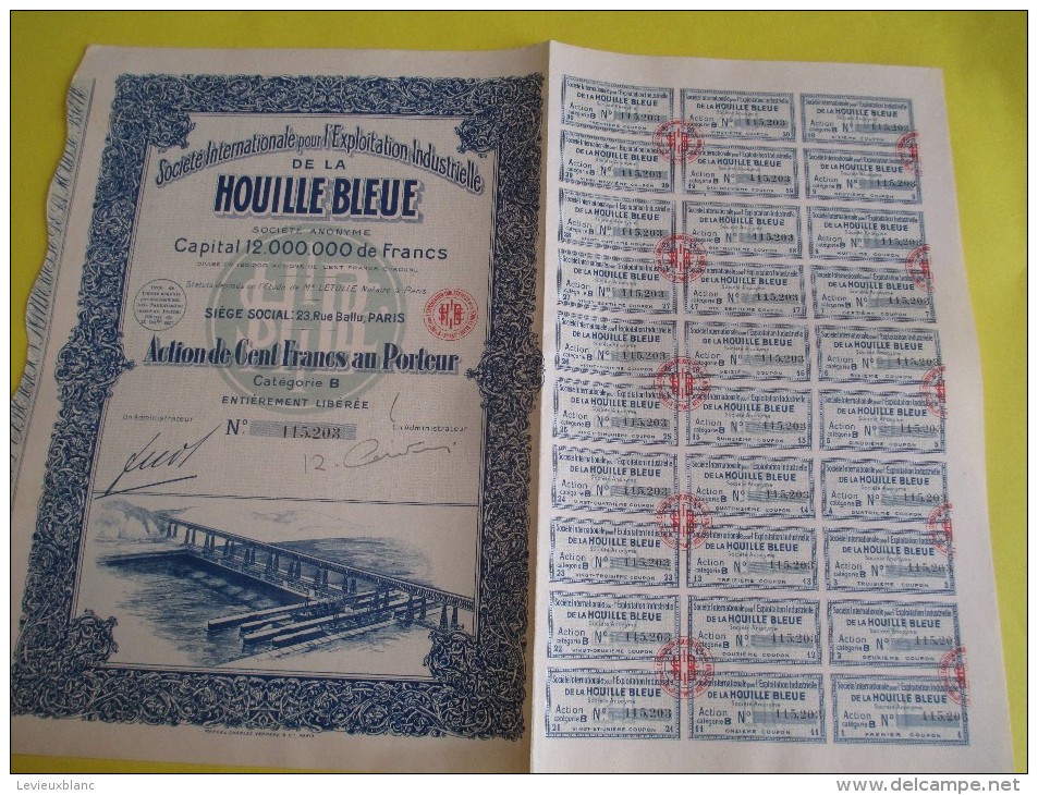 Action  De 100 Francs  Au Porteur/ Société Internationale Pour L'Exploitation De La Houille Bleue / 1927   ACT69 - Electricité & Gaz