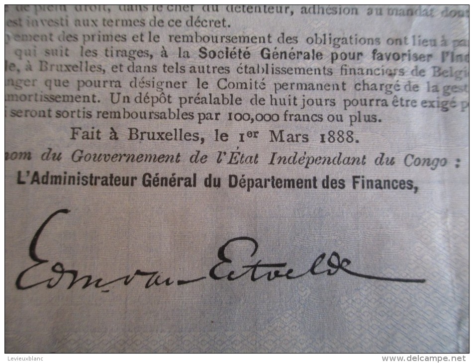 Obligation De 100 Francs Au Porteur /Etat Indépendant Du Congo /1888   ACT72 - Mines