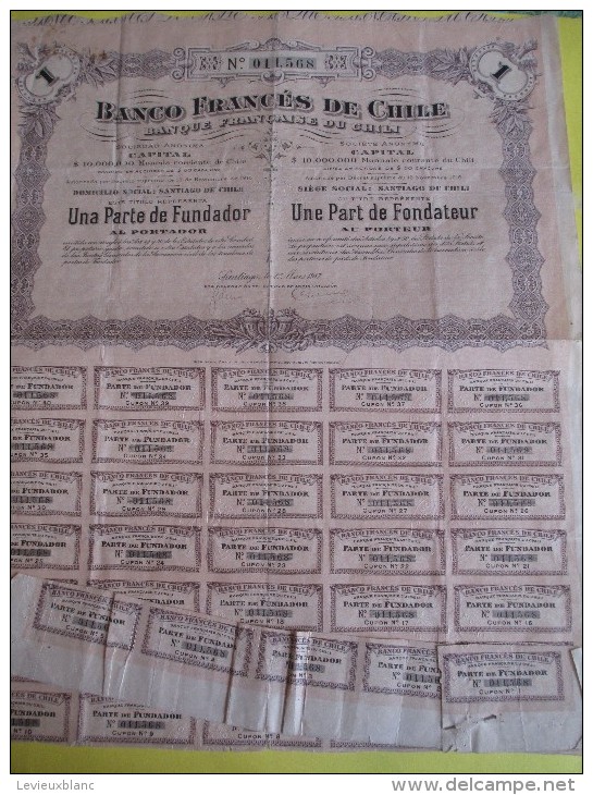 Une Part De Fondateur  Au Porteur /Banco Francés De Chile /1917 ACT73 - Banco & Caja De Ahorros