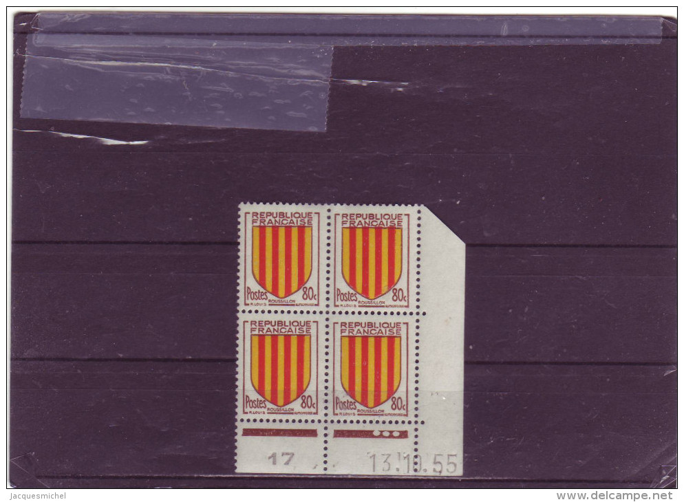 N° 1046 - 80c Blason Du ROUSSILLON - A De A+B - 1° Tirage Du 11.10.55 Au 13.10.55 - Dernier Jour - - 1950-1959