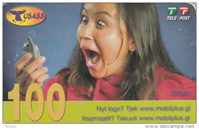 Greenland, GL-TUS-0007_0712, 100 Kr, One Girl With Mobile Phone, 2 Scans   Expiry 08-12-2007. - Groenland