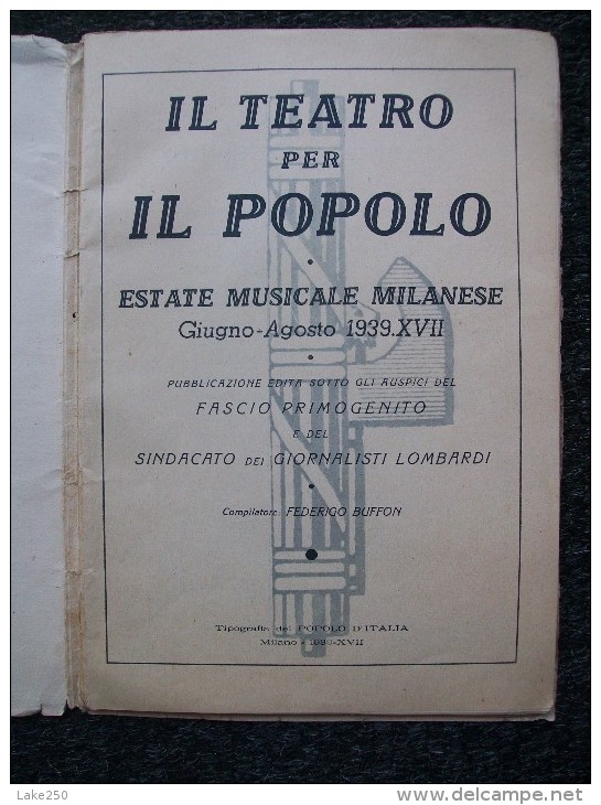 IL TEATRO PER IL POPOLO   Fascismo,duce,Mussolini - Muziek
