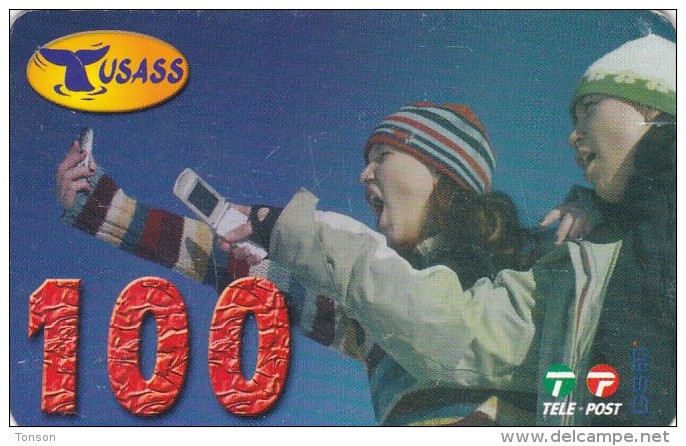 Greenland, GL-TUS-0005_0701, 100 Kr, Two Girls With Mobile Phone, 2 Scans   Expiry 04-01-2007. - Groenland