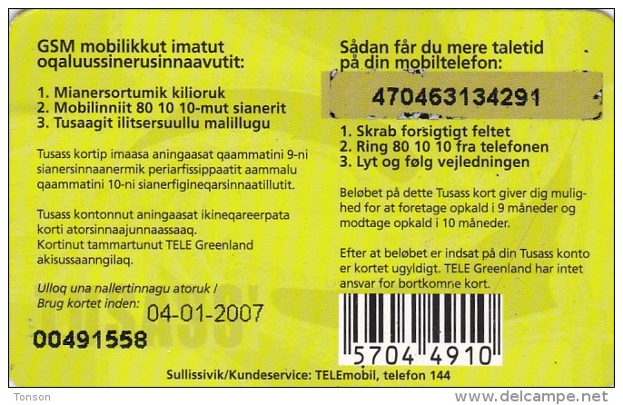 Greenland, GL-TUS-0005_0701, 100 Kr, Two Girls With Mobile Phone, 2 Scans   Expiry 04-01-2007. - Groenlandia