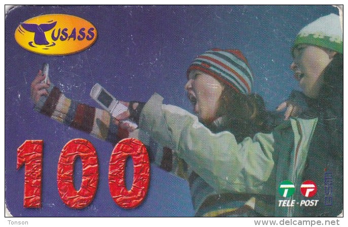 Greenland, GL-TUS-0005_0610, 100 Kr, Two Girls With Mobile Phone, Whaletail, 2 Scans   Expiry 01-10-2006. - Grönland